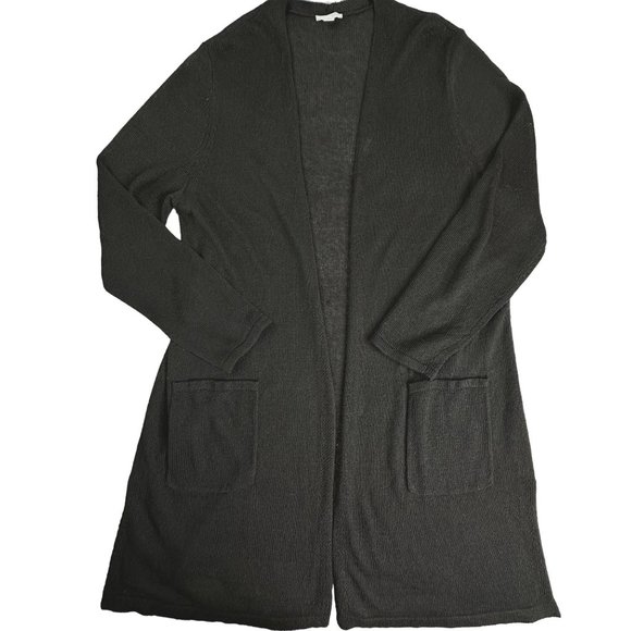 J. Jill Open‎ Front Long Cardigan Size Large Black Classy - Picture 2 of 9
